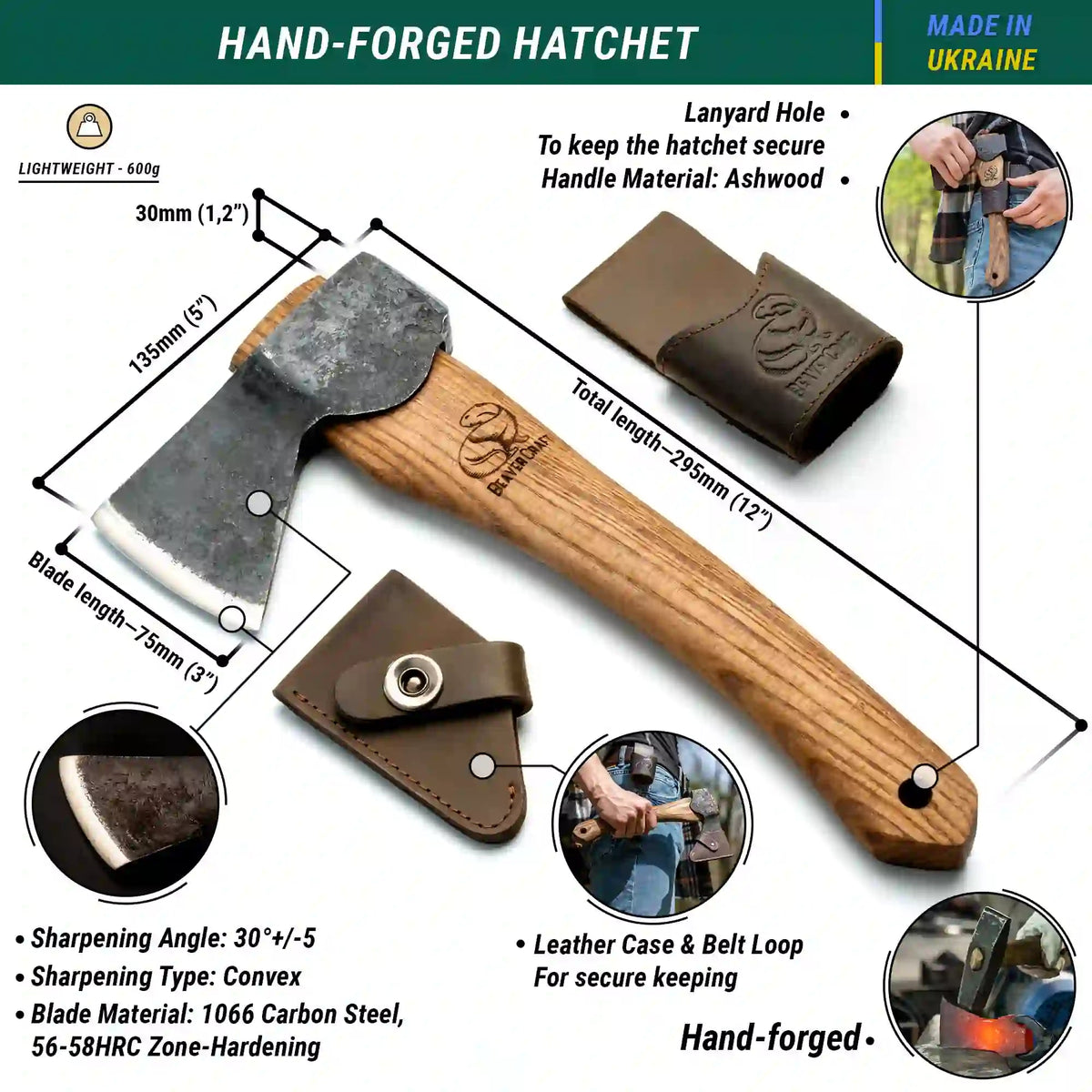 Hacha con protector de filo AX1 Bushcraft Hatchet