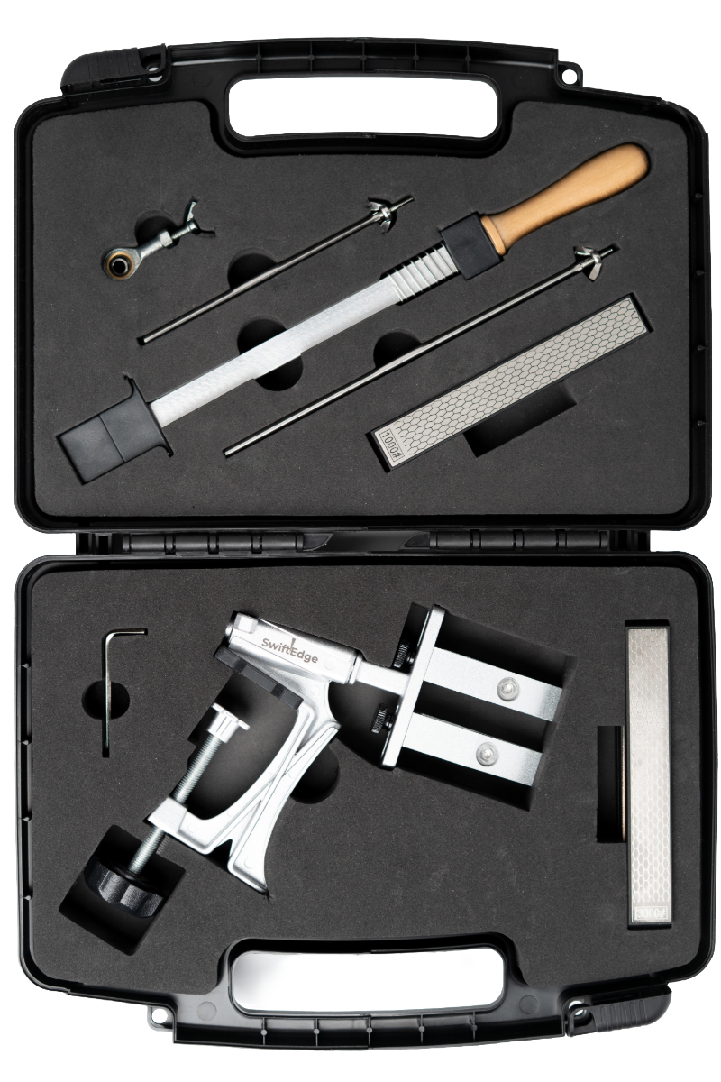 SwiftEdge Cross: Sistema de afilado de cuchillos con ángulo ajustable y piedras de diamante