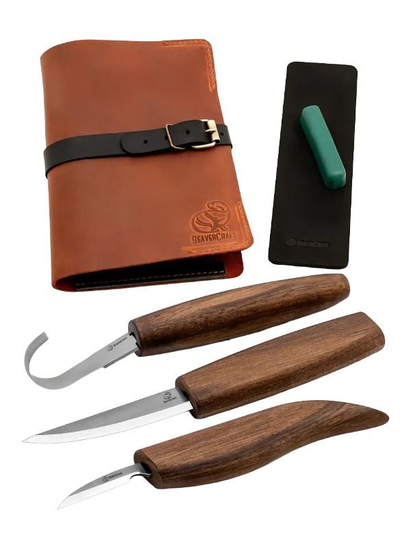 Juego de herramientas para tallado en madera en cuero S13X Beaver Craft