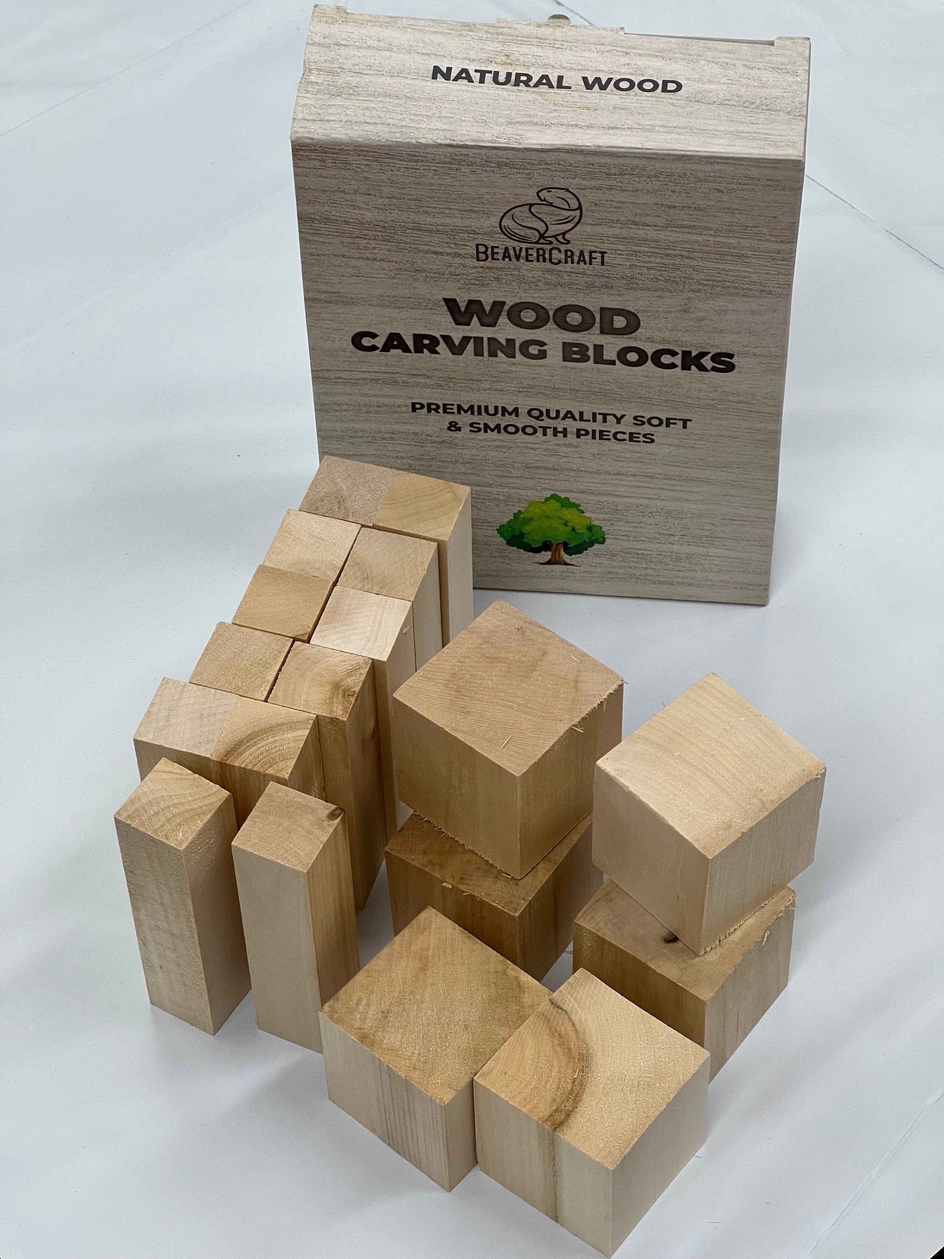 Bloques de madera de tilo para tallar BW18, paquete de 18 unidades de Beaver Craft