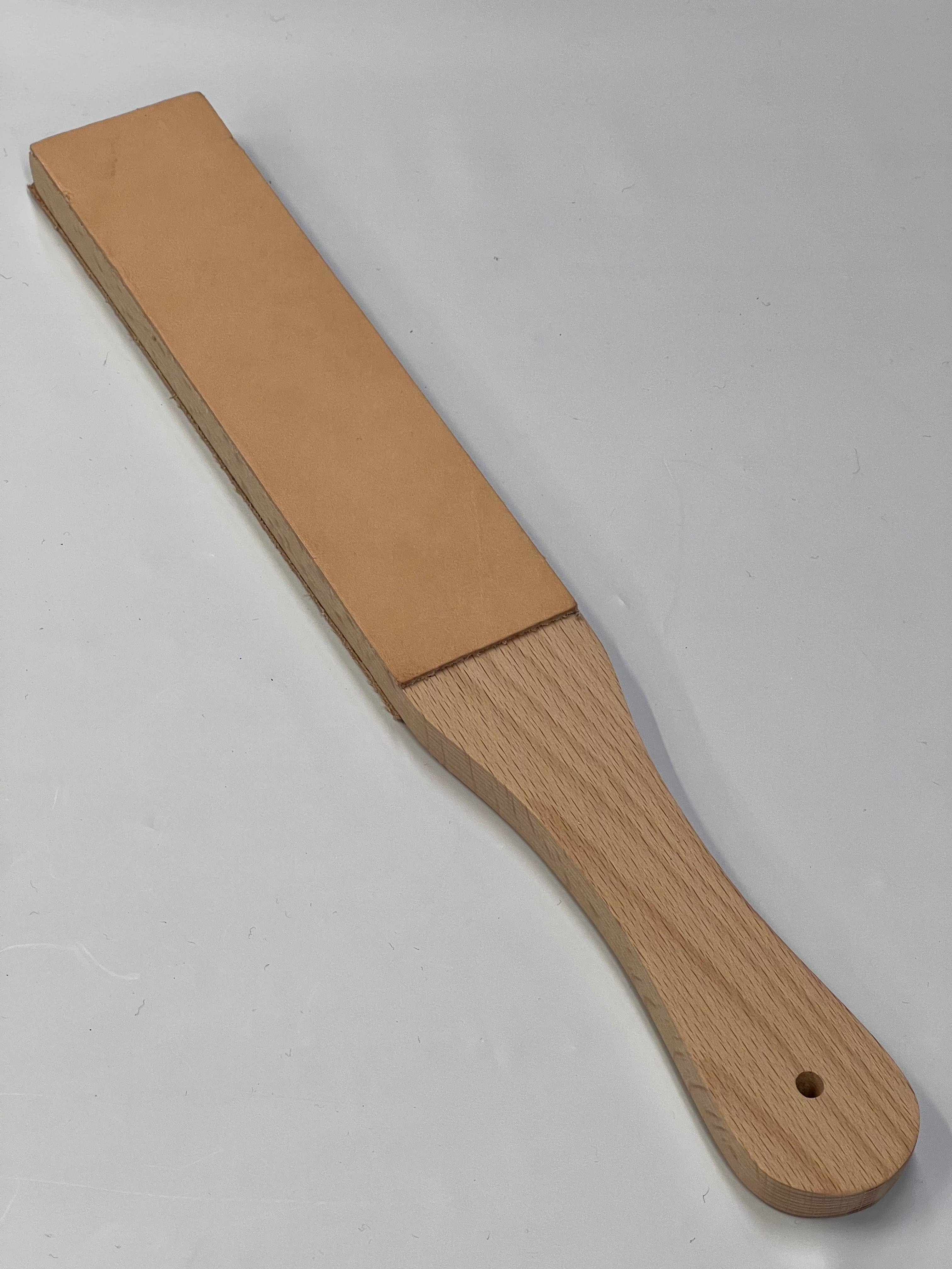 Asentador de cuero de doble cara con base de madera RW054