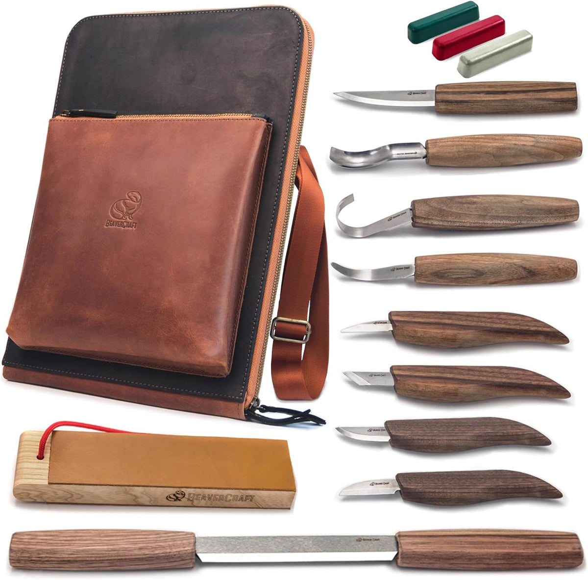 Kit de talla en madera en estuche de cuero S50X Beaver Craft