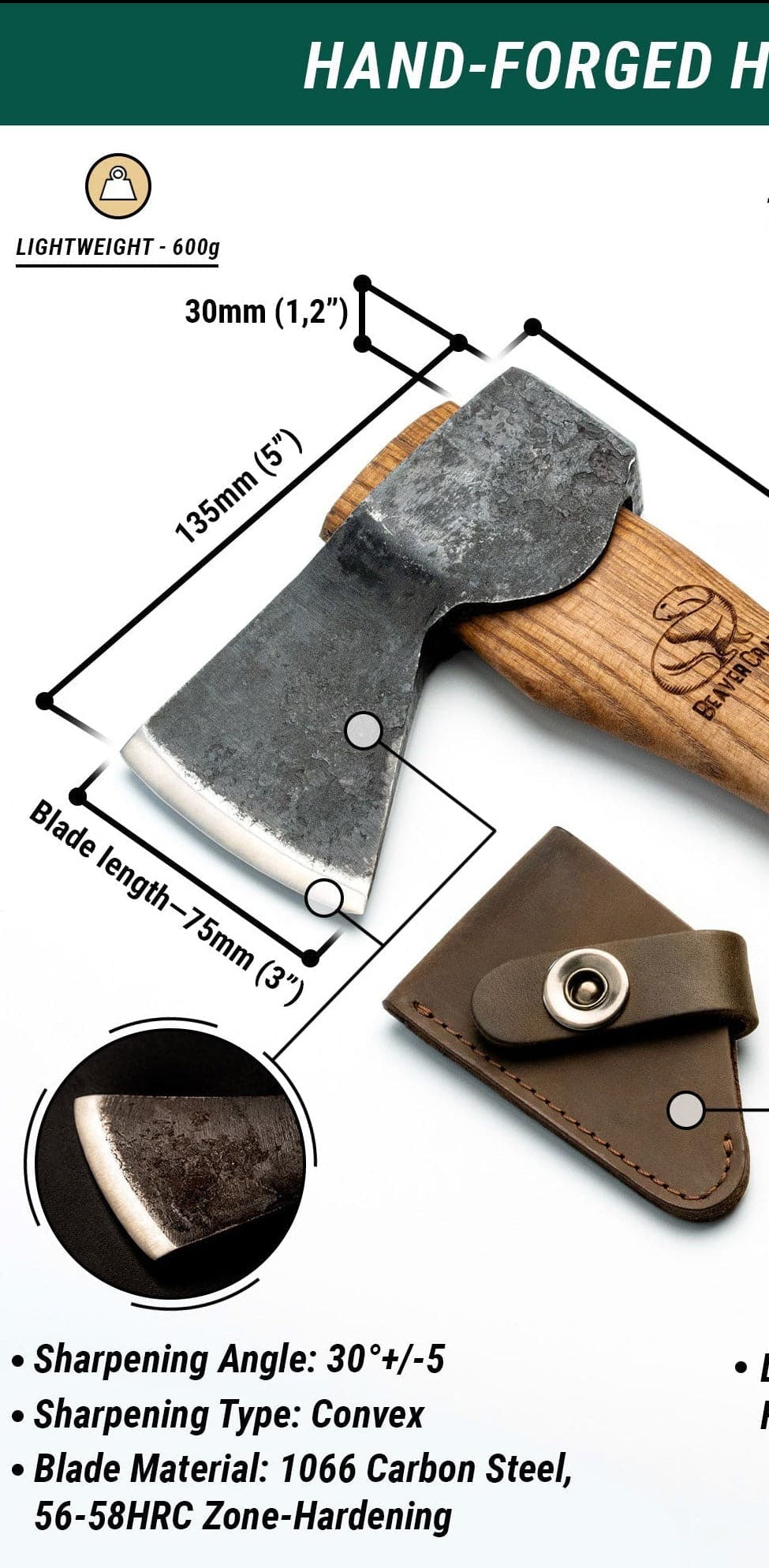 Cabeza de hacha con protector de filo, cabeza de hacha de bushcraft BAX1