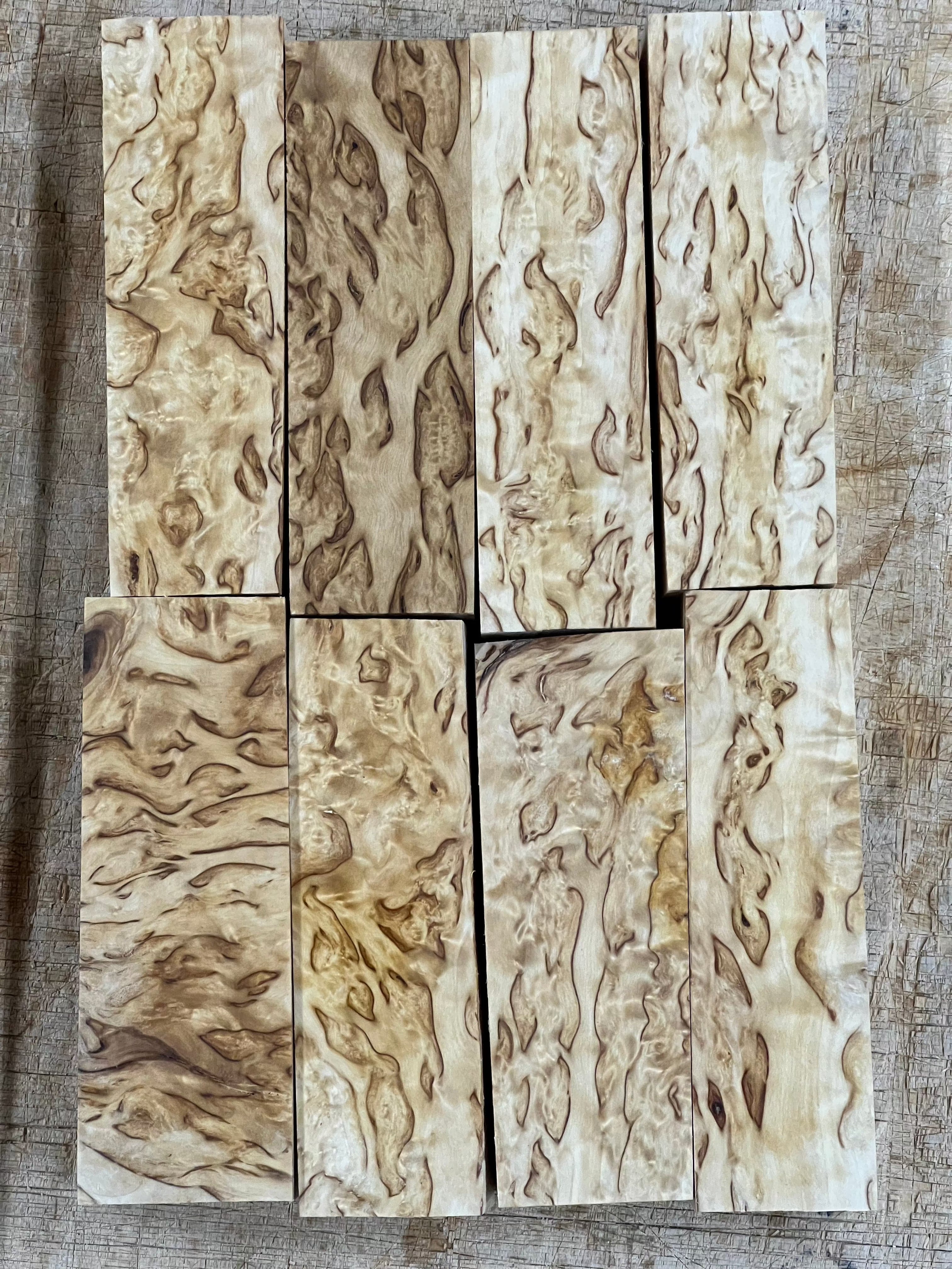 Abedul natural, abedul rizado (masur) aprox. 30x40x120