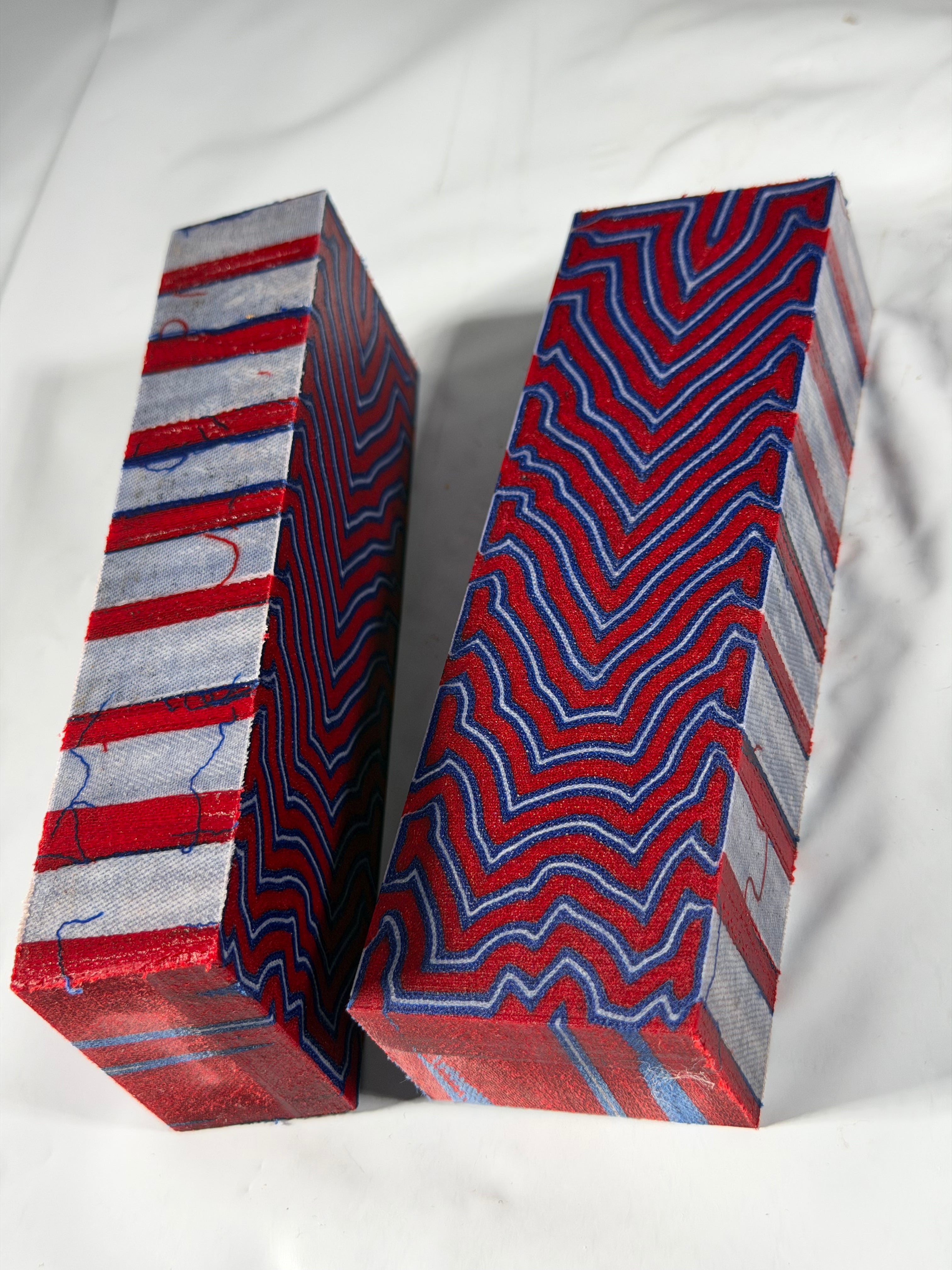 Micarta Damasco rojo blanco azul bloque para mango