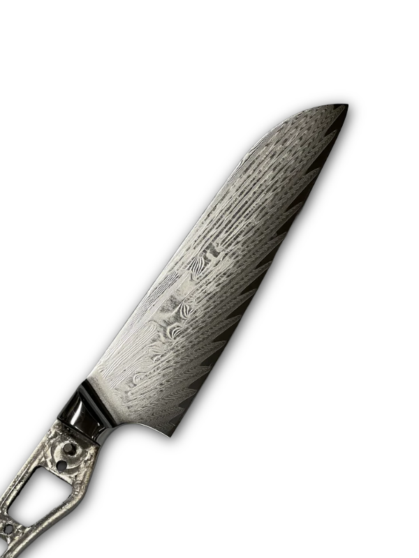 Santoku - Cuchillo de chef de damasco VG10 de 8" de espiga completa con virolas