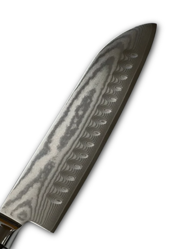 Santoku - Cuchillo de chef de acero damasco AUS10 de 7" con espiga oculta y virola
