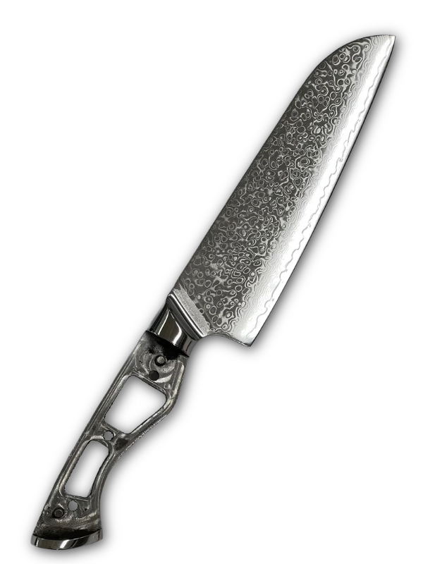 Santoku - Cuchillo de chef de damasco VG10 de 8" de espiga completa con virolas